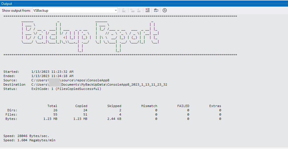 Tools Menu - VSBackup Menu - Start Backup