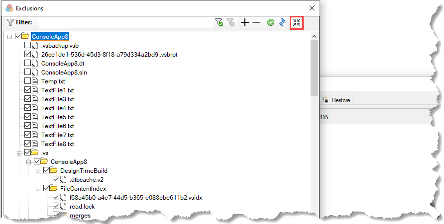 VSBackup Settings - Exclusions Popped Out