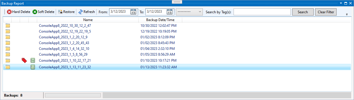 VSBackup - View - Other Windows - VSBackup - Backups - Backup List