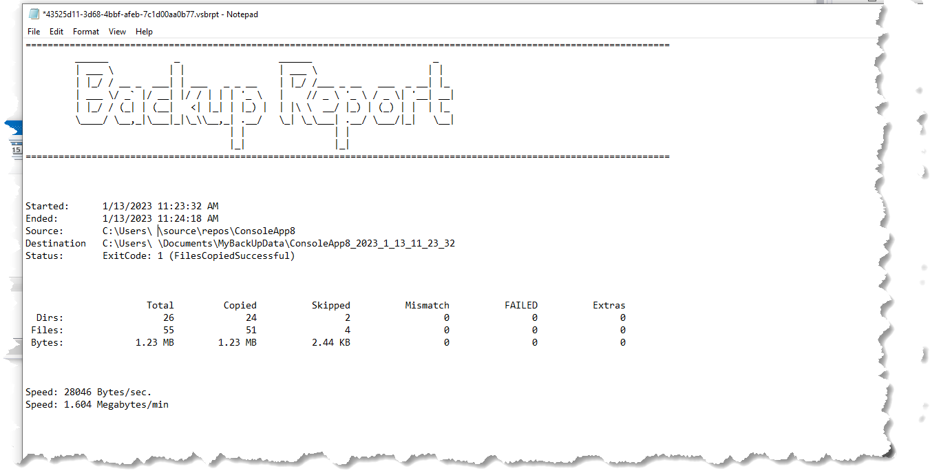 View Menu - Other Windows - Backups - View Report Notepad