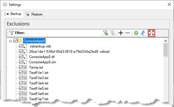VSBackup Settings - Exclusions Pop-Out