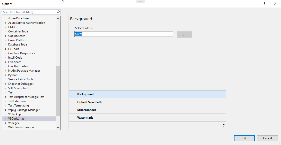 Tools Menu - VSCodeSnap General Options - Background Options