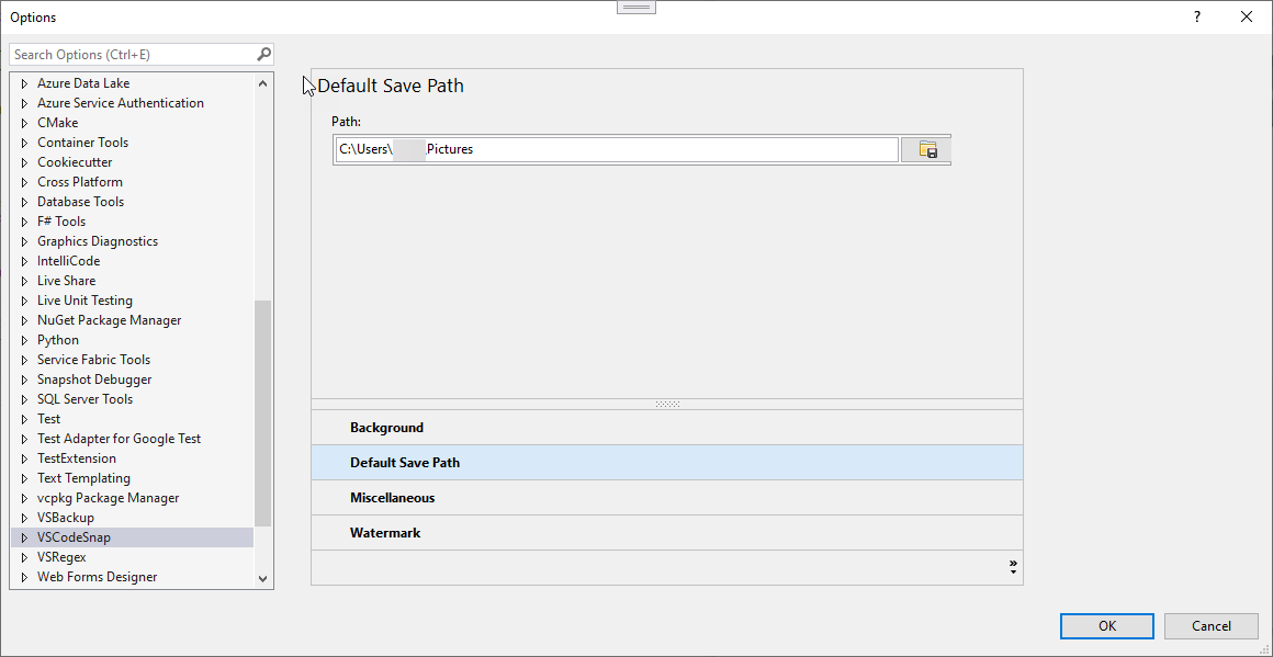VSCodeSnap General Options - Default Save Path
