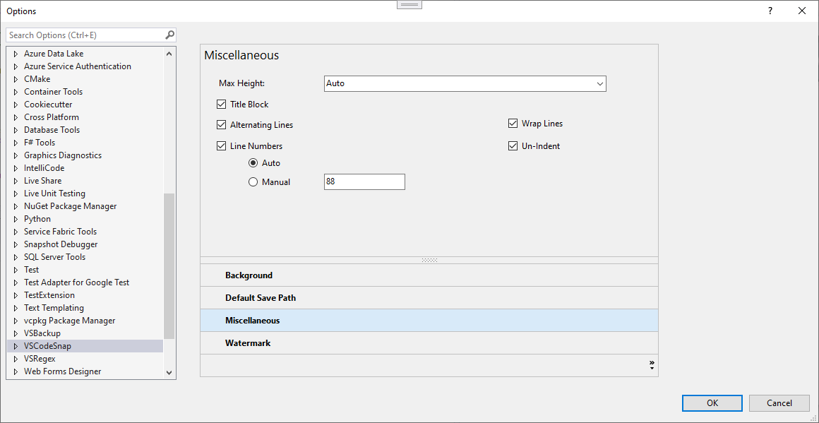 VSCodeSnap General Options - Miscellaneous Options
